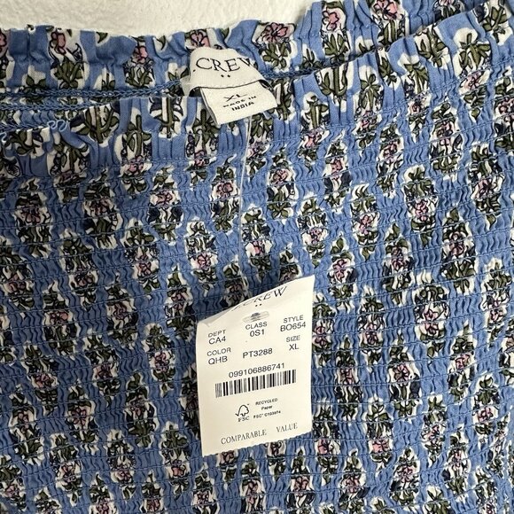 J Crew Smocked Puff Sleeve Midi Dress XL Blue Floral - Picture 5 of 14